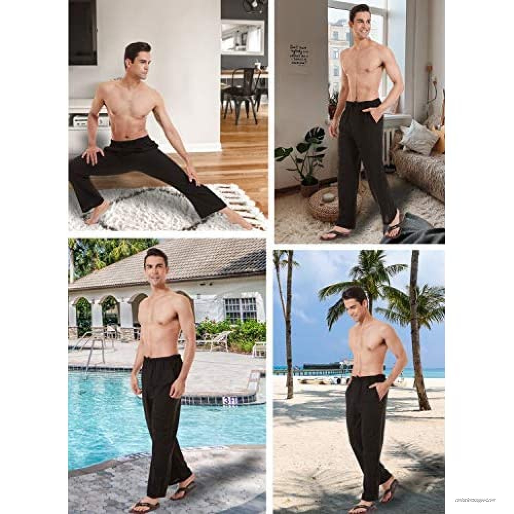 YuKaiChen Men's Linen Cotton Yoga Pants Casual Loose Sweatpants Beach Trousers Lounge Pants