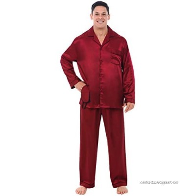 Alexander Del Rossa Men's Button Down Satin Pajama Set with Sleep Mask  Long Silky Pjs