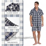 ANSEHO Cotton Men's Plaid Pajamas Set Summer Short Top and Bottom Sleepwear