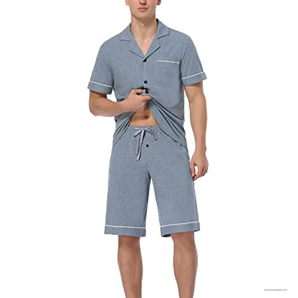 COLORFULLEAF Mens 100% Cotton Pajamas Set Button Down Sleepwear Short Sleeve and Sleep Pants Pjs