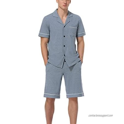 COLORFULLEAF Men's 100% Cotton Pajamas Set Short Sleeve Button Down Pj Shorts Sets Sleepwear