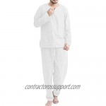 COOFANDY Men's 2 Pieces Cotton Linen Hippie T Shirt and Pants Casual Long Sleeve V-Neck Beach Trousers Yoga Top