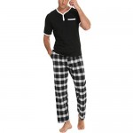 Daupanzees Men's Cotton Plaid Sleepwear Short Sleeve Top & Bottom Pajama Set