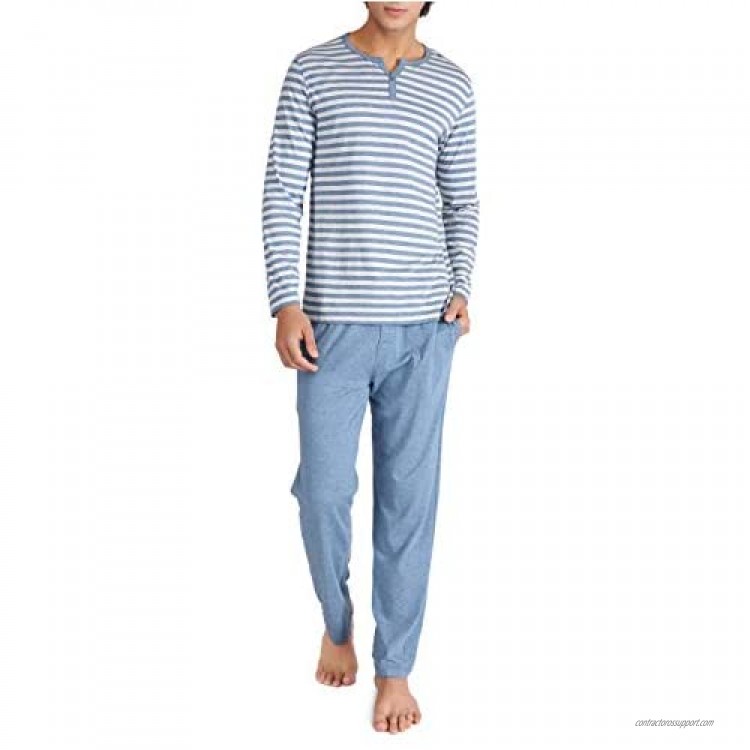 DAVID ARCHY Men's Cotton PJs Heather Striped Sleepwear Lounge Wear Top & Bottom Pajama Set