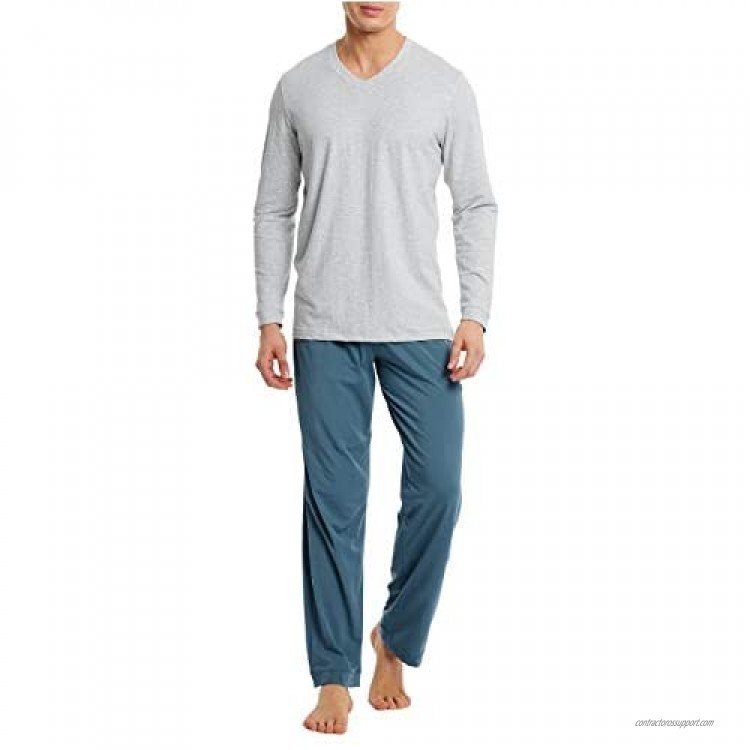 DAVID ARCHY Men's Cotton Sleepwear PJs V-Neck Lounge Wear Top and Bottom Long Pajamas Set