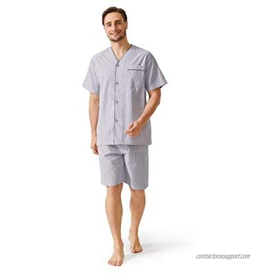 DAVID ARCHY Men's Lightweight Sleepwear Woven Cotton Button-Down Short Sleeve Pajamas Set Loungewear