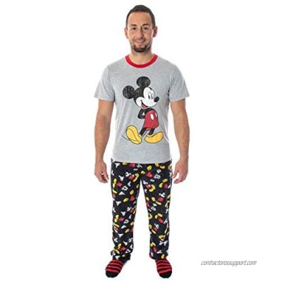 Disney Mickey Mouse Men's 3 Piece Pajama Set - Fleece Pajama Pants  Shirt  And Cozy Socks