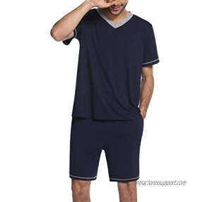 Ekouaer Mens Pajama Set Short Sleeve V Neck 2 Piece Pajama Set Summer Short Sleeves Sleepwear PJS for Men