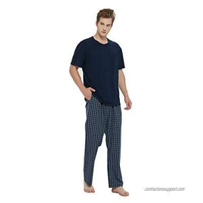 GLOBAL Men Pajama Sets Soft Top & Pajama Pants for Men Elastic Waistband PJs S-XXL