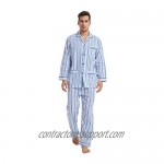 GLOBAL Mens Pajamas Set 100% Cotton Woven Drawstring Sleepwear Set with Top and Pants/Bottoms