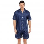 JYHER Mens Satin Pajamas Set Classic Short Sleeve and Shorts Sleepwear Pjs Set for Men