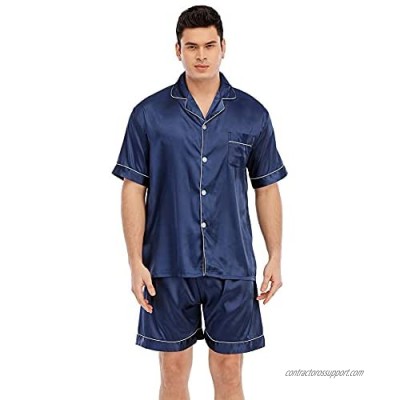 JYHER Mens Satin Pajamas Set Classic Short Sleeve and Shorts Sleepwear Pjs Set for Men