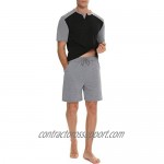 KINGBEGA Men's Short Sleeve Henley Cotton Pajama Set with Shorts