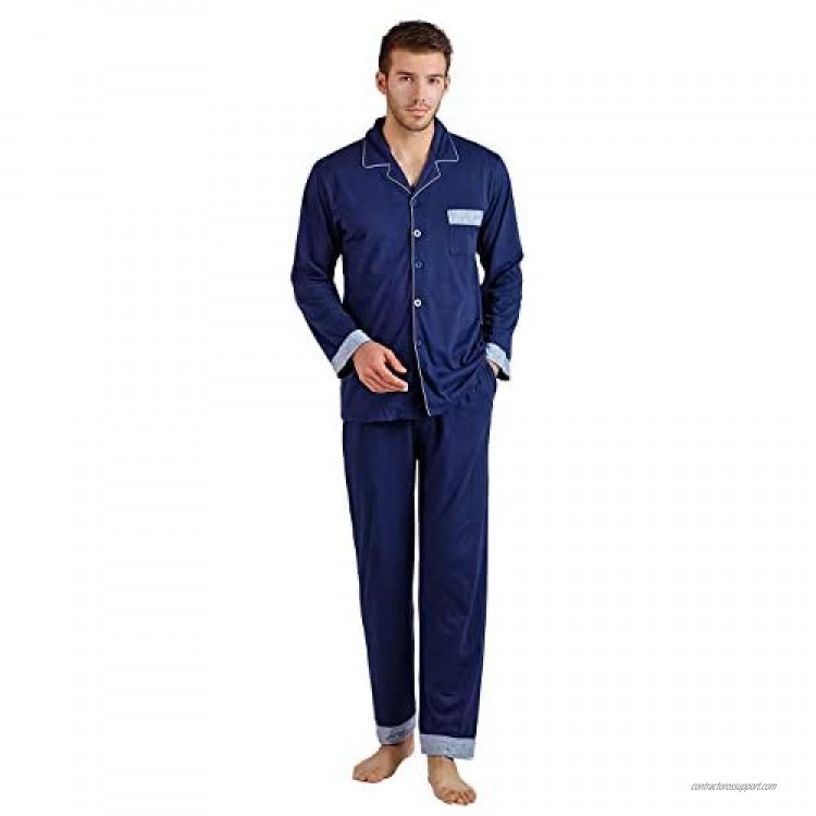 KKQ Mens Pajamas Lightweight Pj Pajama Set for Men 100% Cotton Loungewear Pajamas M L XL