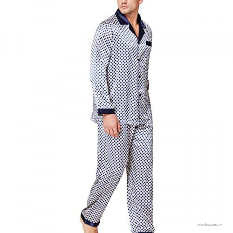LONXU Mens Satin Pajamas Set Sleepwear Loungewear S~3XL Plus