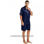 Lonxu Mens Satin Solid Pajamas Set Short Pj Set