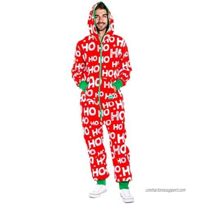 Men's Cozy Christmas Onesie Pajamas - Red HoHoHo Holiday Spirit Adult Cozy Jumpsuit