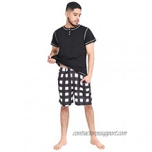 Mens Pajama Set Short Sleeve Summer Men's Pajamas Short Sets  Mens Sleepwear Pjs Set Lightweight … Black and White