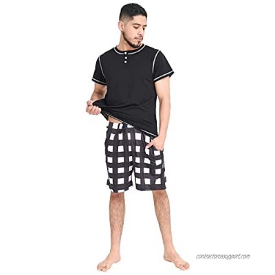 Mens Pajama Set Short Sleeve Summer Men's Pajamas Short Sets  Mens Sleepwear Pjs Set Lightweight … Black and White