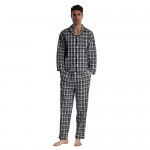 Mens Plaid Pajama Set Soft Cotton Sleepwear Pjs Set with Top and Pants/Bottoms
