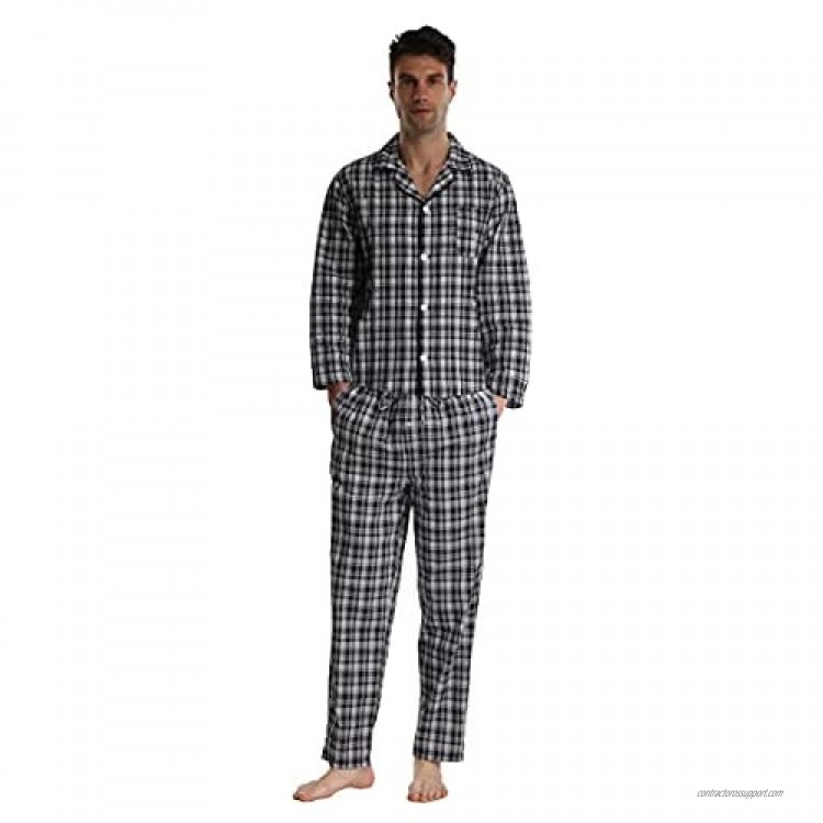 Mens Plaid Pajama Set Soft Cotton Sleepwear Pjs Set with Top and Pants/Bottoms