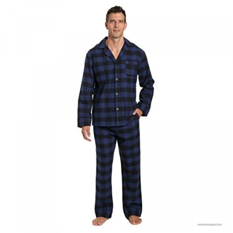 Noble Mount Mens 100% Cotton Flannel Pajama Set with Pant Pockets & Drawstring