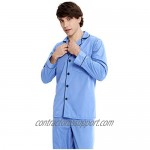 PIZZ ANNU Mens Plain-Weave Pajama Set Long Sleeve Lightweight Cotton Sleepwear Loungewear