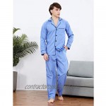 PIZZ ANNU Mens Plain-Weave Pajama Set Long Sleeve Lightweight Cotton Sleepwear Loungewear