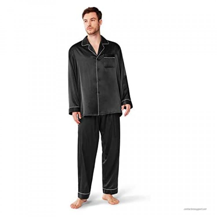 SIORO Mens Silky Satin Pajama Sets Long Sleeve Button Down Sleepwear Loungewear…