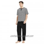 U2SKIIN Mens Cotton Pajama Set Lightweight Short Sleeve Sleepwear Long Cotton Pajama Bottoms…