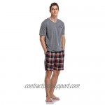 Vlazom Men's Pajama Sets Soft 2 Piece PJ's Set Short Sleeve Cotton Top and Plaid Pants for Loungewear Sleepwear with Pockets