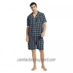 Vulcanodon Mens Cotton Pajama Set Short Sleeve Button Down Pajama Set for Men Plaid Men's Sleepwear