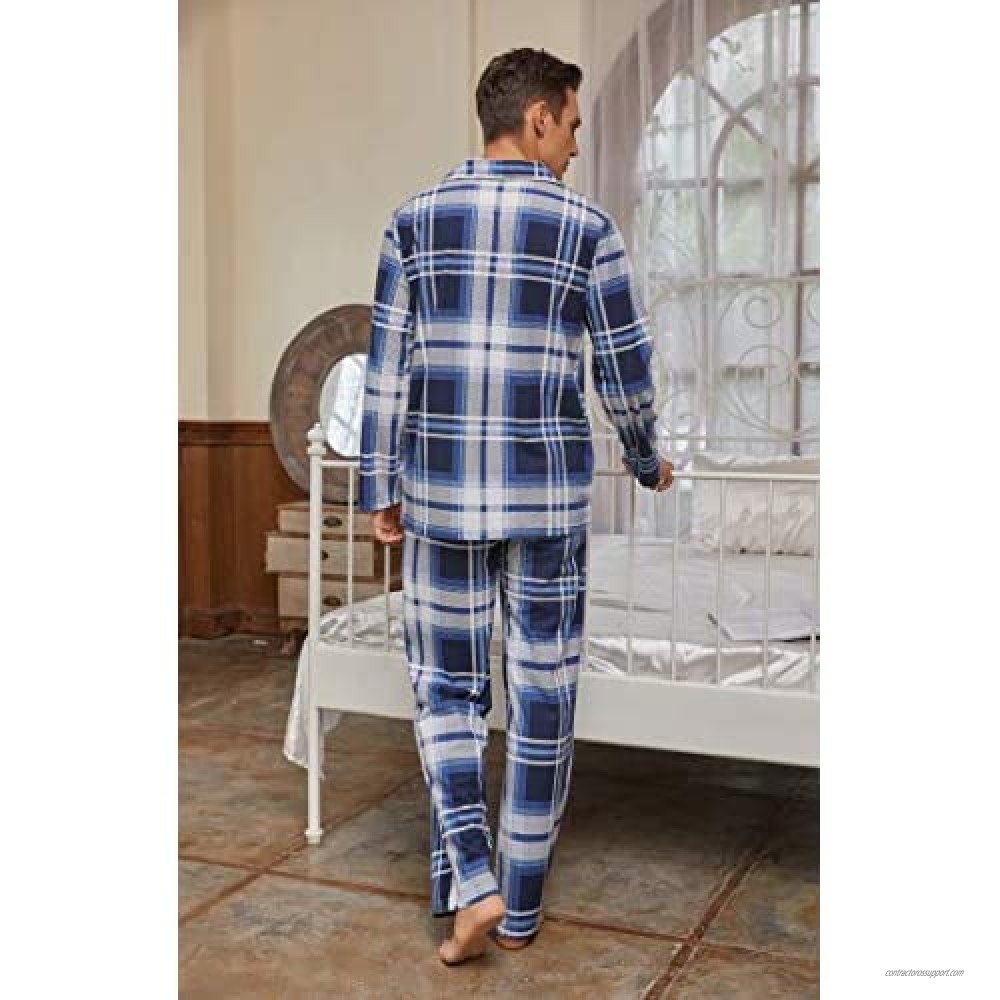 Soft Print Pajamas for Men Vulcanodon Mens Plaid Pajama Set Lightweight Warm PJS with Pockets 