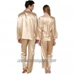 ZUEVI Men's Satin Pajamas Set Gold Color Classic Silky Couples Sleepwear Set