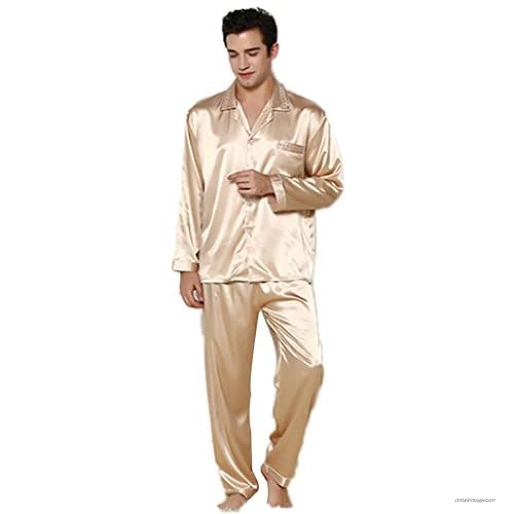 JYHER Mens Satin Pajamas Set Classic Long Button Down Pjs Set for Men
