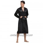 Aibrou Men's Satin Robe Long Bathrobe Lightweight Sleepwear