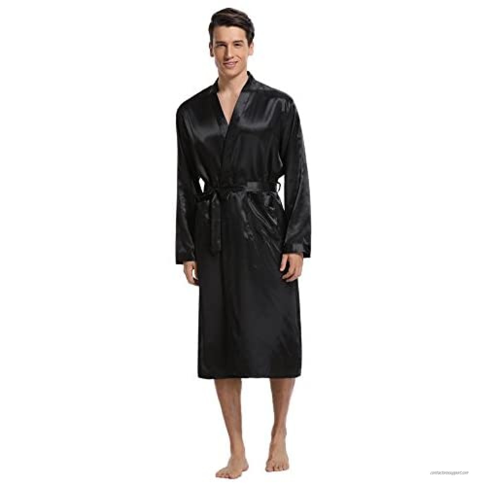 Aritone men clothes Mens Classic Satin Silk Pajamas Kimono Spa Bathrobe Lightweight Loungewear Nightwear Long Bath Robe