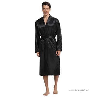 Aibrou Men's Satin Robe Long Bathrobe Lightweight Sleepwear