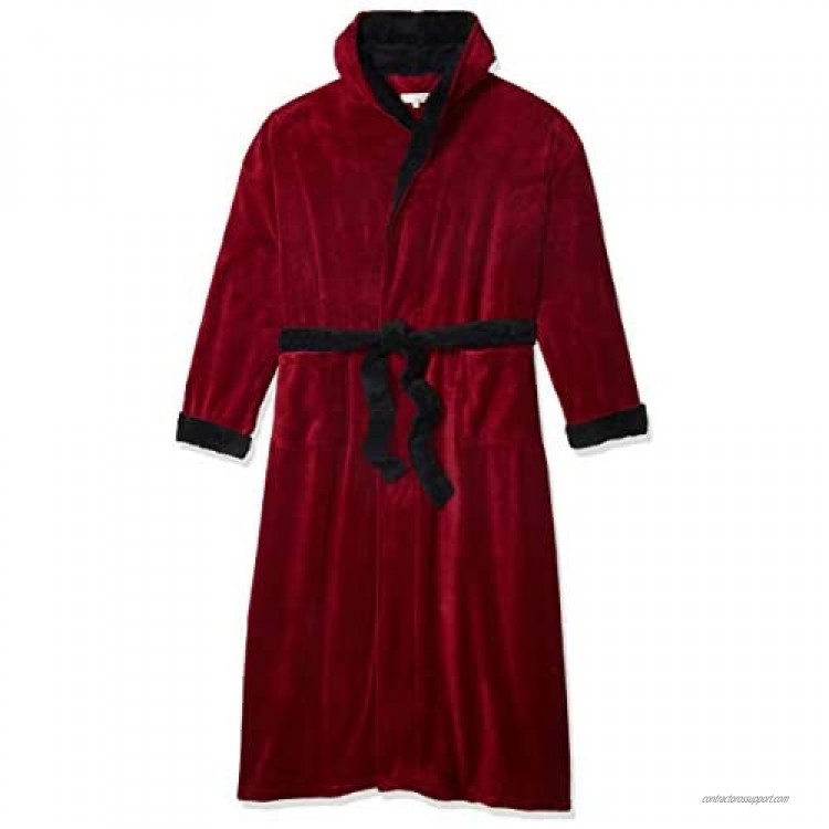 Alexander Del Rossa Men's Warm Fleece Robe with Hood Big and Tall Contrast Bathrobe