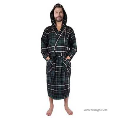 Andrew Scott Men's Warm Robe / 100% Cotton Flannel Brush Warm Hooded Long Bathrobe