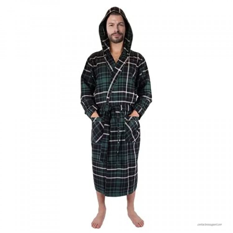 Andrew Scott Men's Warm Robe / 100% Cotton Flannel Brush Warm Hooded Long Bathrobe