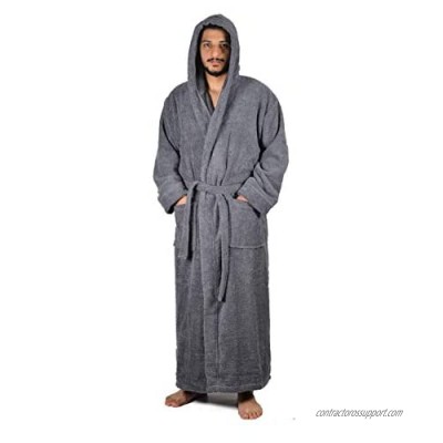 Arvec Men's Combed Turkish Cotton Terry Full Ankle Length Hooded Bathrobe