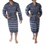 Cacala Hooded Bathrobe Pestemal Fabric 100% Turkish Cotton Kimono Unisex Black Large/X-Large (BOR-CEP-Black-L)