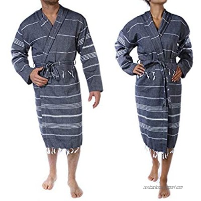 Cacala Hooded Bathrobe Pestemal Fabric 100% Turkish Cotton Kimono Unisex Black  Large/X-Large (BOR-CEP-Black-L)