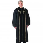 Catholic Factory Outlet Black Pulpit Robe with Beautiful Gold Embroidery (55 Medium: 5'8 - 5'9 Height. 55 Back Length. 33 Sleeve Length)
