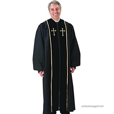 Catholic Factory Outlet Black Pulpit Robe with Beautiful Gold Embroidery (55 Medium: 5'8" - 5'9" Height. 55" Back Length. 33" Sleeve Length)