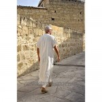 COOFANDY Men's V-Neck Linen Robe Short Sleeve Kaftan Thobe Long Gown Casual Shirt for Beach Summer