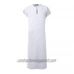 Honiee Men's Caftan V-Neck Short Sleeve Robe Side Split Cotton Long Gown Thobe S-5XL