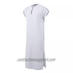 Honiee Men's Caftan V-Neck Short Sleeve Robe Side Split Cotton Long Gown Thobe S-5XL