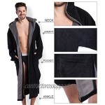 KEMUSI Hooded Herringbone Men's Soft Spa Full Lenght Bathrobe Comfy Full Length Warm Nightdress